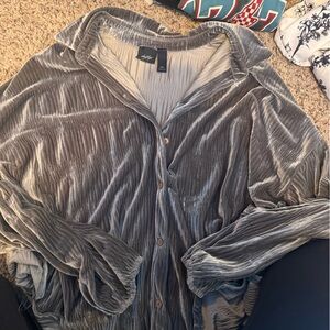 Daytrip Gray Velvet Button Down Shirt